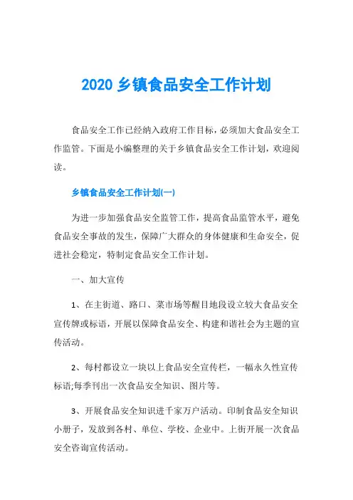 2020乡镇食品安全工作计划