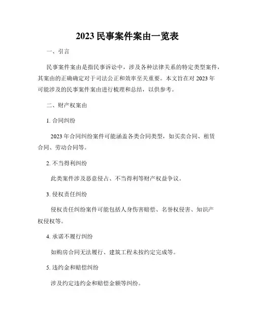 2023民事案件案由一览表