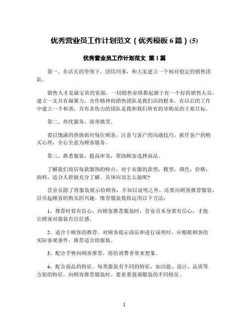 优秀营业员工作计划范文(优秀模板6篇)(5)