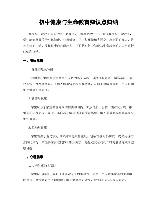 初中健康与生命教育知识点归纳