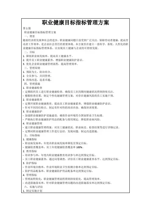 职业健康目标指标管理方案