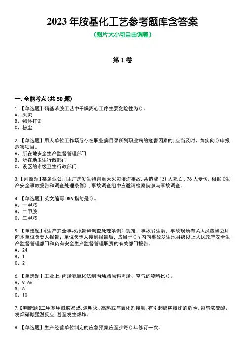 2023年胺基化工艺参考题库附加答案
