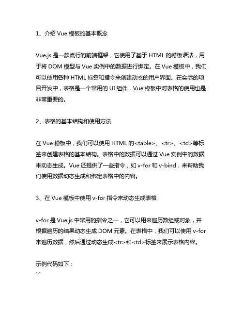 vue template 中使用表格