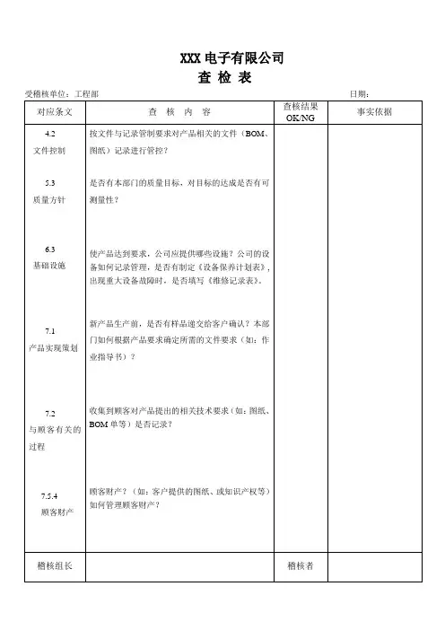 ISO9001内部审核检查表-设备部