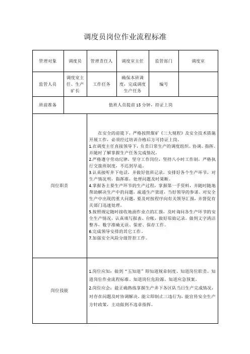 调度员岗位操作流程标准