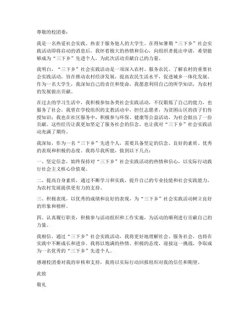 暑期三下乡先进个人申请书