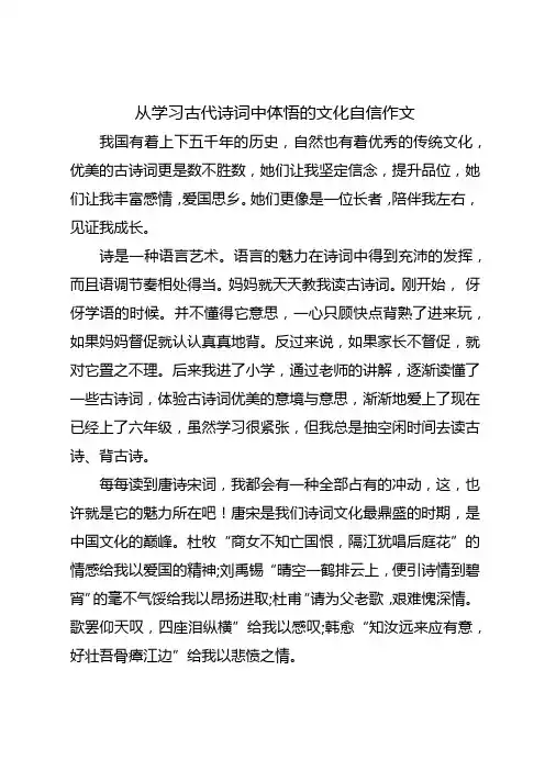 谈谈你从学习古代诗词中体悟的文化自信作文