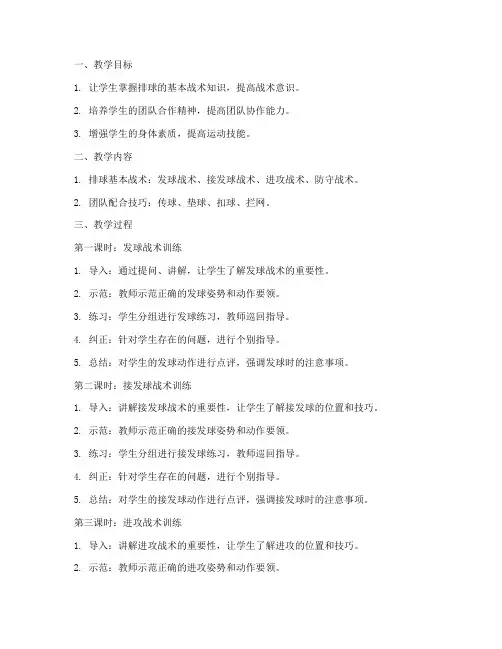 小学排球战术训练教案模板