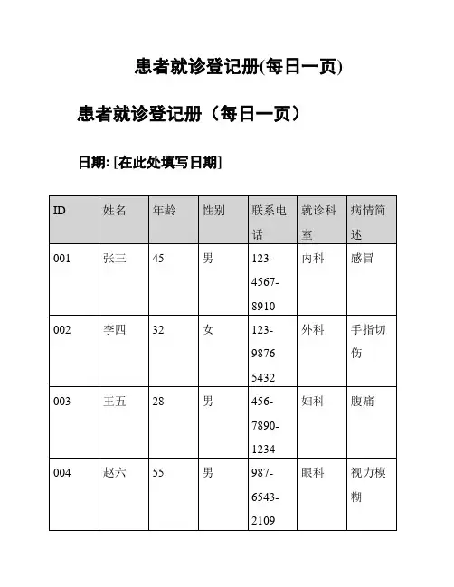 患者就诊登记册(每日一页)