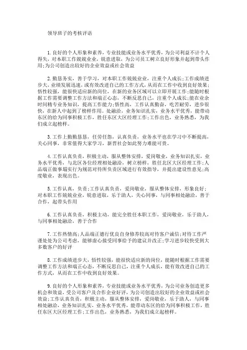 最新领导班子的考核评语(精选)