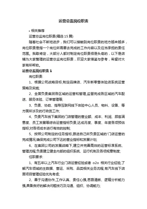 运营总监岗位职责