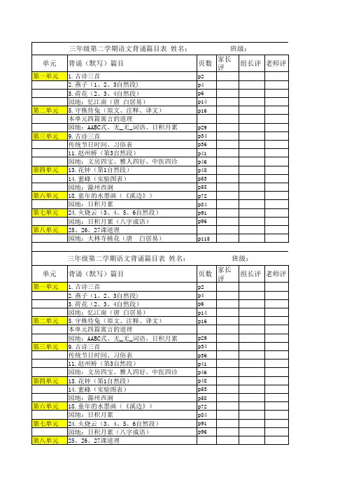 三年级下册语文背诵篇目表