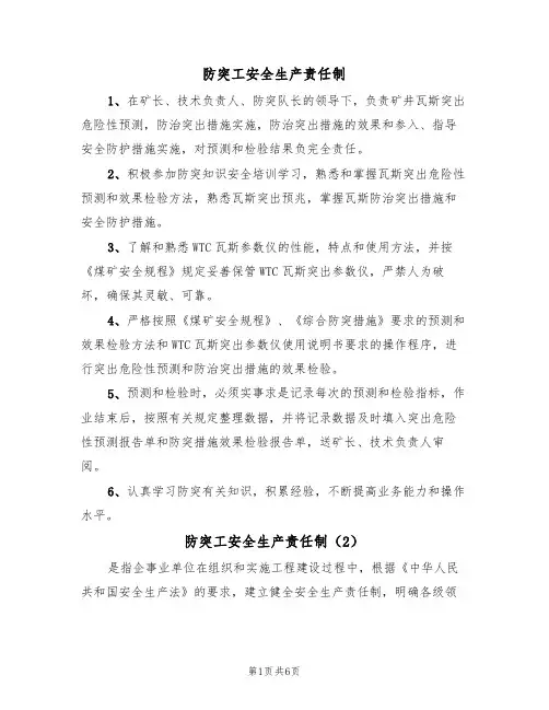 防突工安全生产责任制(5篇)