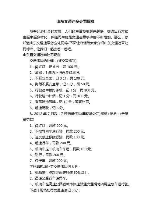 山东交通违章处罚标准