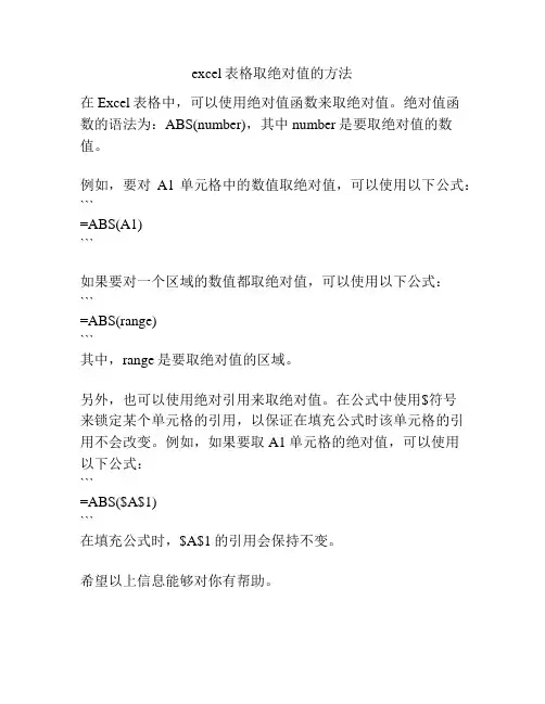 excel表格取绝对值的方法