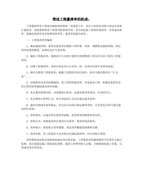 简述工程量清单的组成。