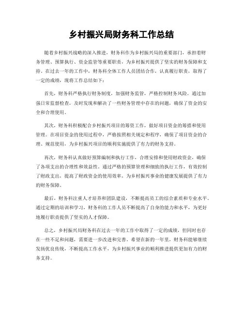 乡村振兴局财务科工作总结