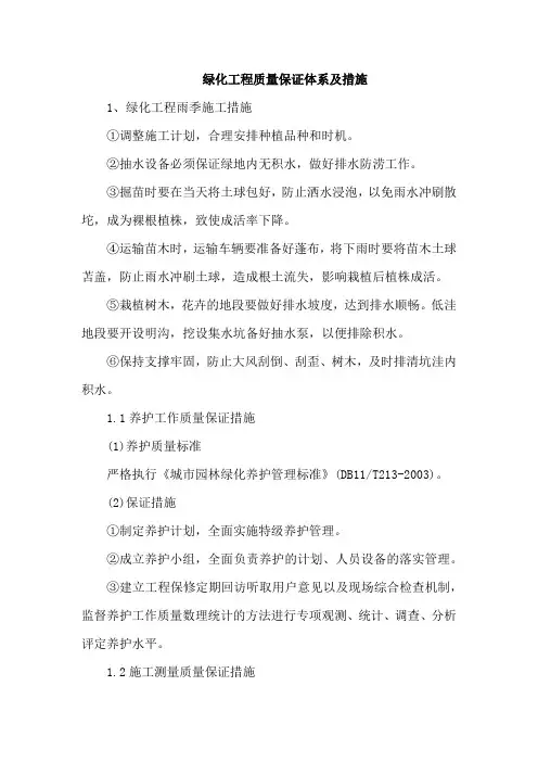 绿化工程质量保证体系及措施