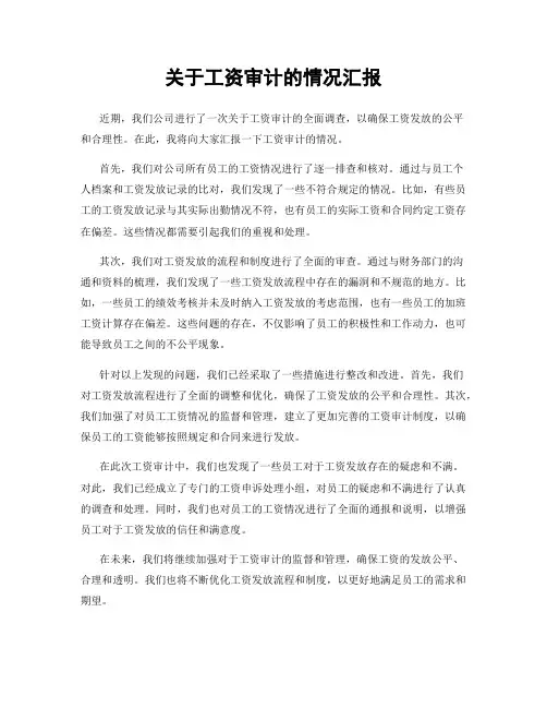 关于工资审计的情况汇报