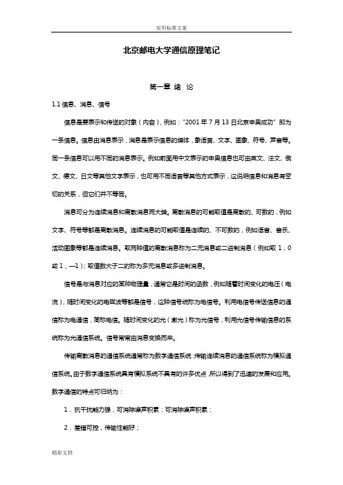 通信原理期末考试重要知识点1