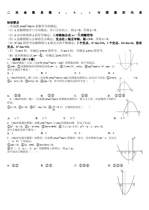 二次函数系数abc与图像的关系练习题