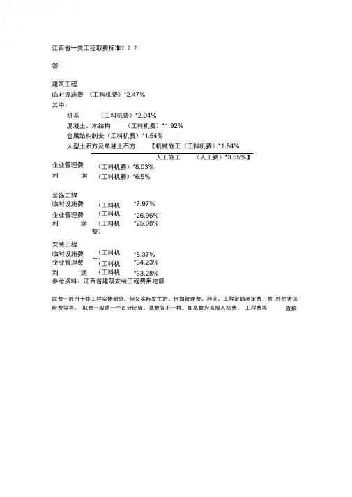 江西省一类工程取费标准