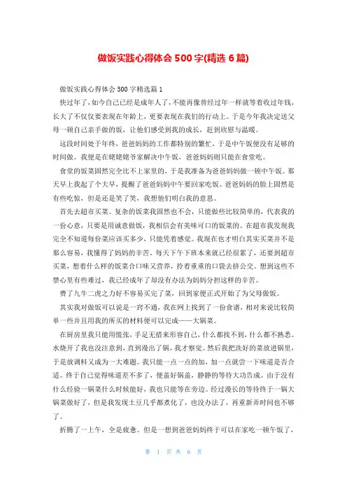 做饭实践心得体会500字(精选6篇)