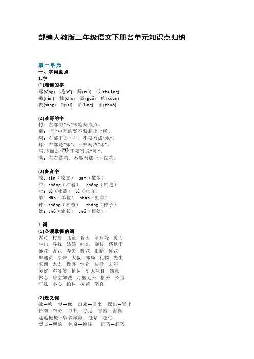 部编人教版二年级语文下册各单元知识点归纳
