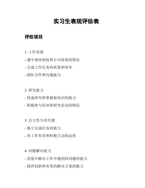 实习生表现评估表