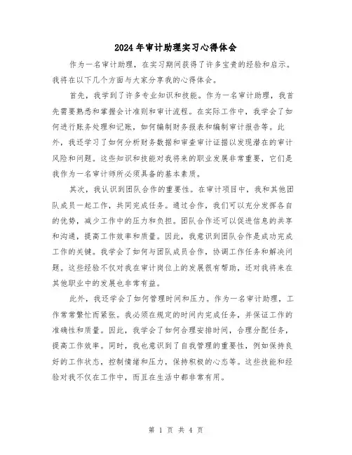 2024年审计助理实习心得体会(2篇)