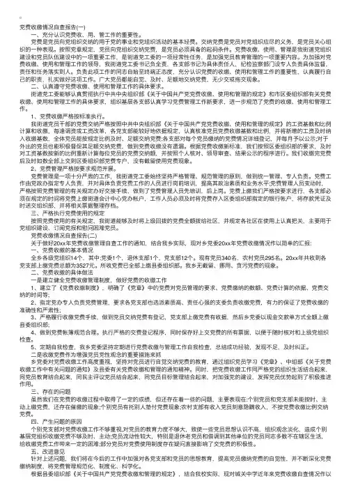 党费收缴情况自查报告