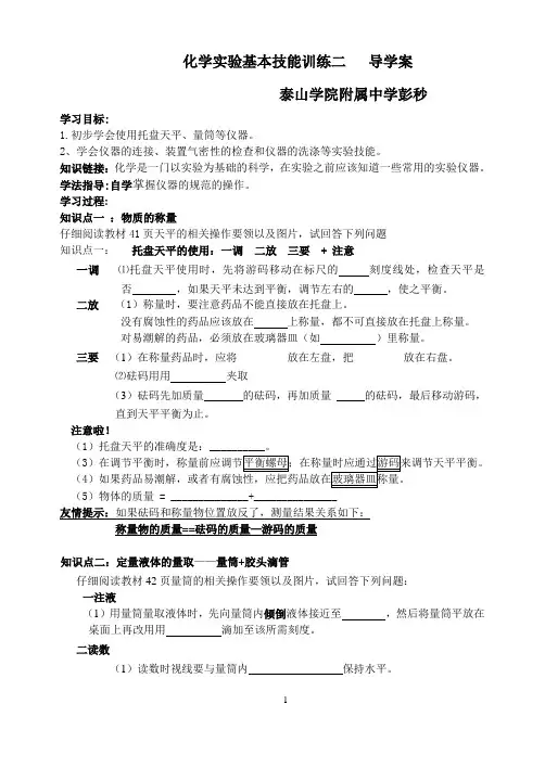 化学实验基本技能训练二_导学案  公开课专用