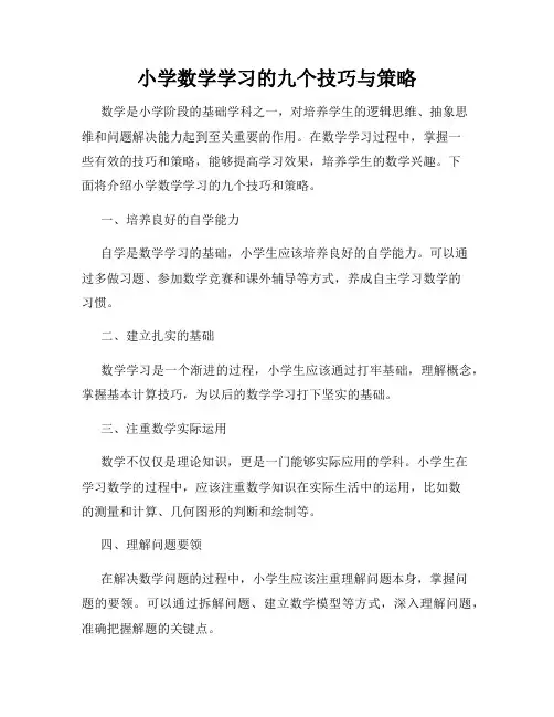 小学数学学习的九个技巧与策略