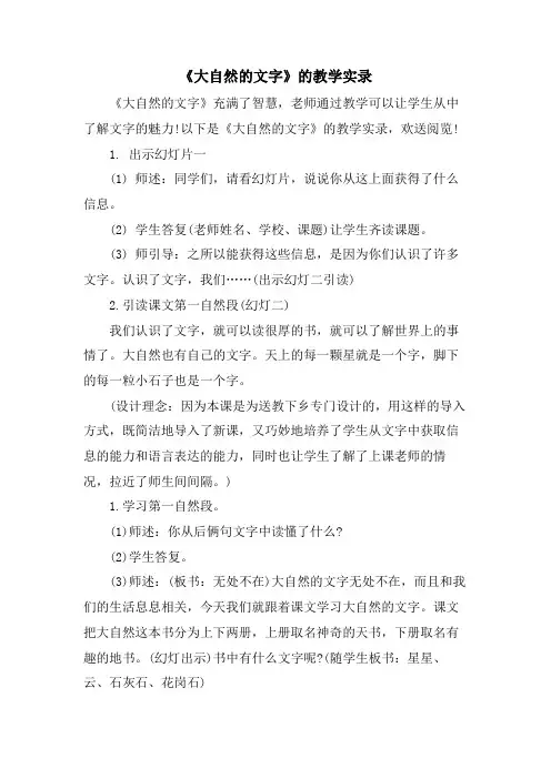 《大自然的文字》的教学实录