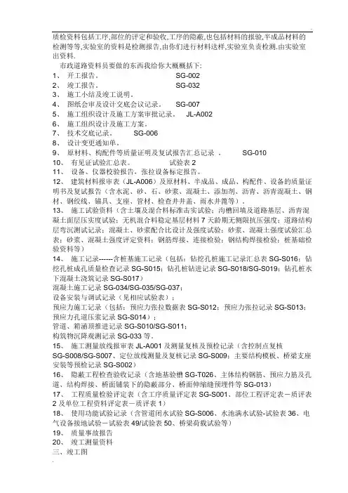 道路市政资料表格