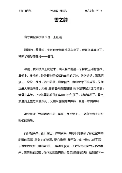 雪之韵作文【小学五年级500字】_1