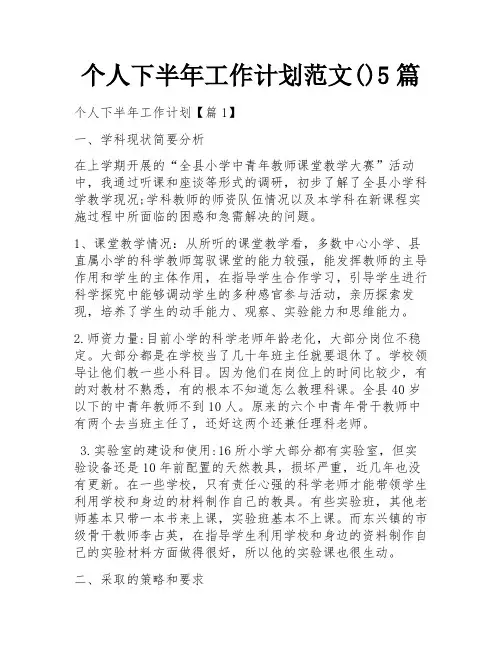个人下半年工作计划范文()5篇