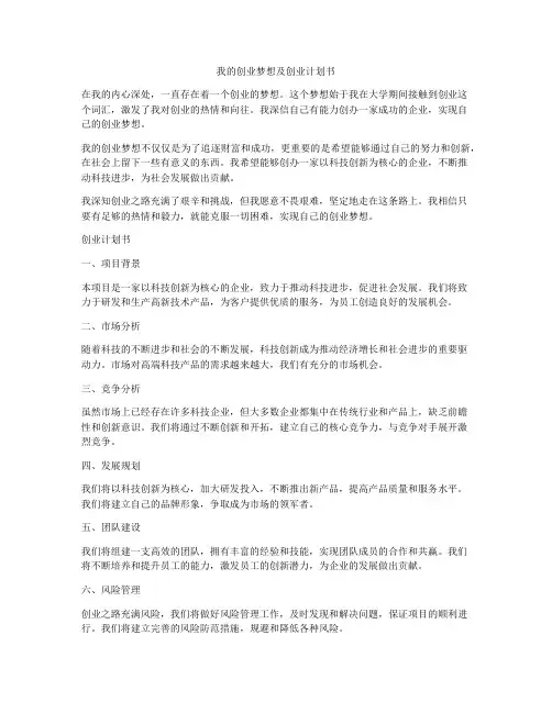 我的创业梦想及创业计划书