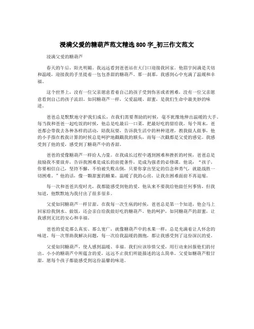 浸满父爱的糖葫芦范文精选800字_初三作文范文
