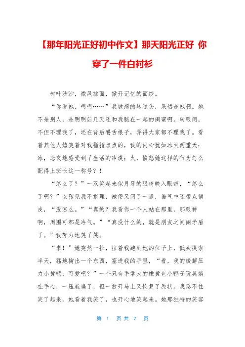 【那年阳光正好初中作文】那天阳光正好-你穿了一件白衬衫