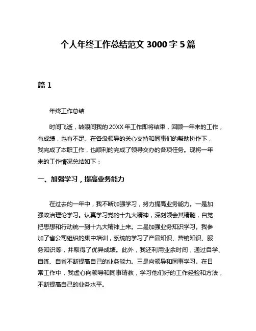 个人年终工作总结范文3000字5篇