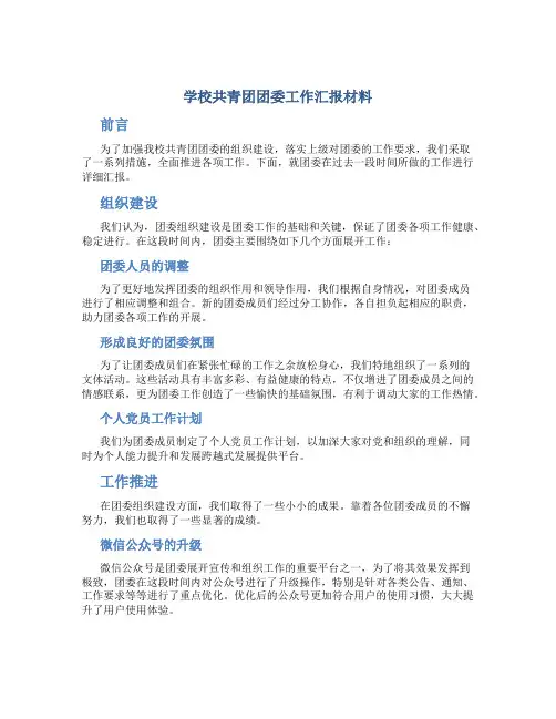 学校共青团团委工作汇报材料