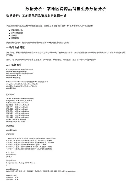 数据分析：某地医院药品销售业务数据分析
