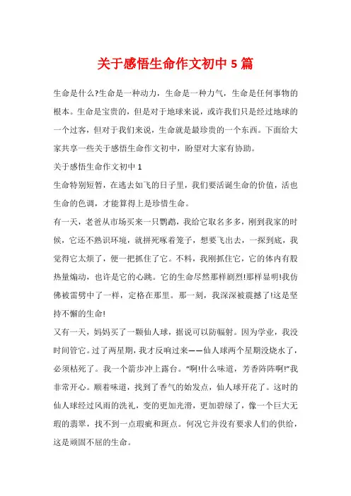 关于感悟生命作文初中5篇