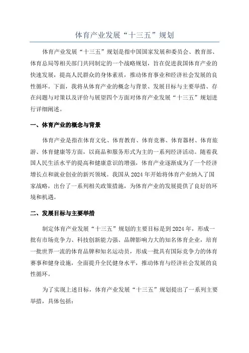 体育产业发展“十三五”规划