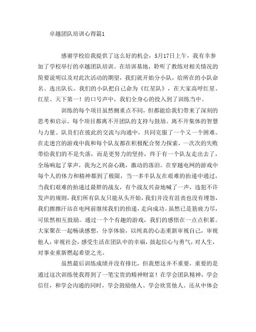 卓越团队培训心得5篇