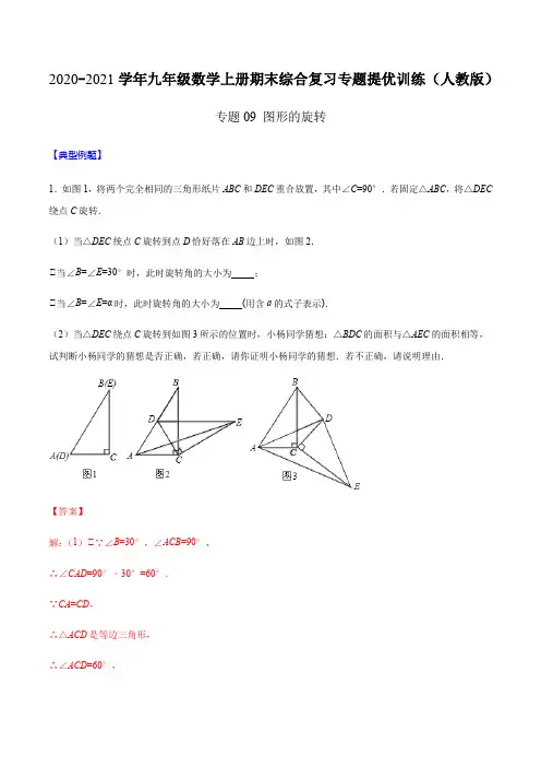 专题09 图形的旋转(解析版)-2020-2021学年九年级数学上册期末综合复习