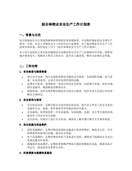 综合体物业安全生产工作计划表