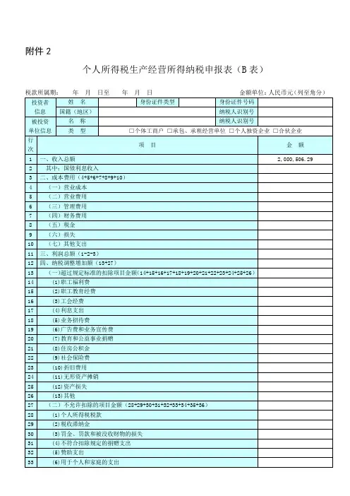 2个人所得税生产经营所得纳税申报表(B表)