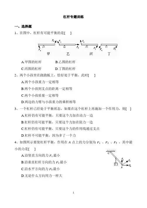 杠杆力臂专项训练